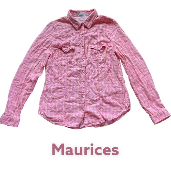 Maurices Tops - Maurices pink & orange plaid checkered long sleeve button down shirt